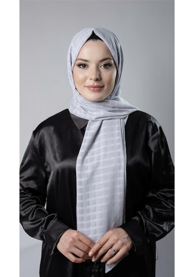 Hürrem Bone Gri Desenli Şal Şifon Kumaş Kareli Çizgili 202107 15 Gri