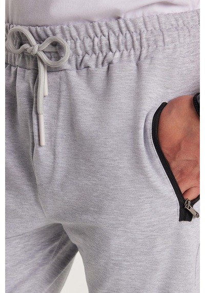 Tudors Unisex Standart Fit Pamuklu 2 İplik Fermuar Cepli Beli Lastikli Bağlamalı Düz Paça Gri Eşofman Altı-34052 gri