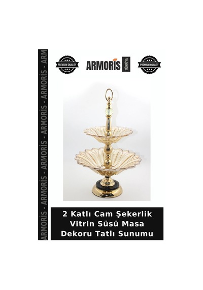 2 Katlı Cam Şekerlik Vitrin Süsü Masa Dekoru Tatlı Sunumu