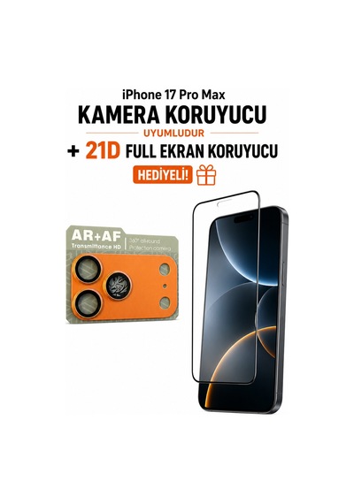 iPhone Uyumlu 17 Pro Max Kamera Koruyucu+ Ekran Koruyucu- Turuncu
