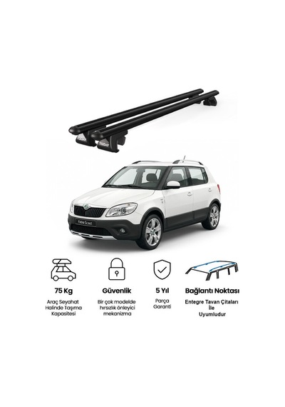 Venüs Skoda Fabia Scout 2009-2014 Uyumlu Siyah Ara Atkı Port Bagaj Tavan Barı