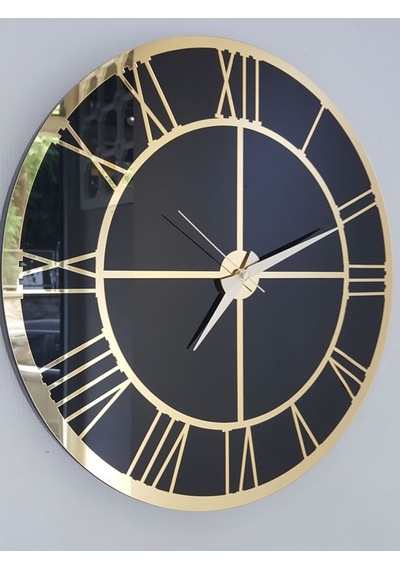Ayna Denizi Gold Black Model Altın Siyah Renk 50 CM Dekoratif Aynalı Duvar Saati Altın - Siyah