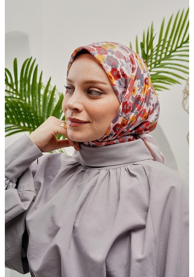 Afvente Çiçek Desen Pembe Soft Pamuk Eşarp