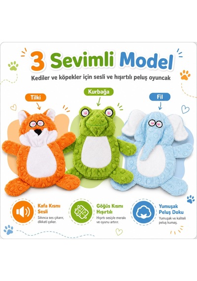 Sogud Kedi Köpek Oyuncağı Sesli Hışırtılı Peluş Tilki, Isırınca S