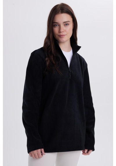 Tudors Kadın Standart Fit Anti-pilling Tüylenme Yapmayan Soğuk Geçirmez Siyah Bato Yaka Polar Sweatshirt-41776 SiYAH