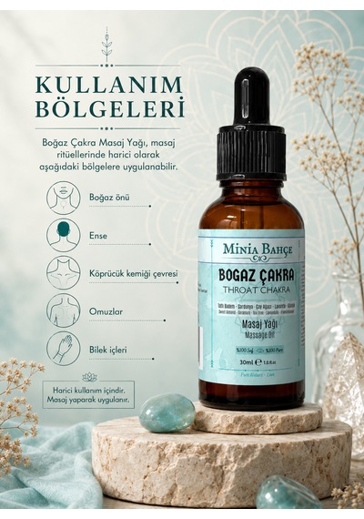 Minia Bahçe Itır Çay Ağacı ve Akgünlük İçerikli Boğaz Çakra Masaj Yağı 30 ML