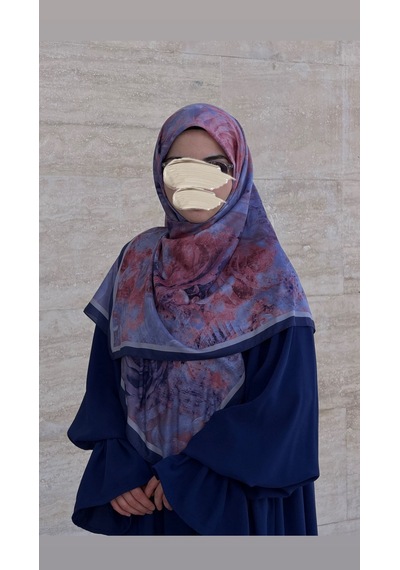 Qalortex Scarf Pamuklu Soft Âlâ Desen Eşarp-morcivert Morcivent