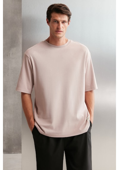 Grimelange Joel Erkek %100 Organik Pamuklu Kalın Kumaşlı Özel Dokulu Etiket Detaylı Oversize Pembe T Pembe