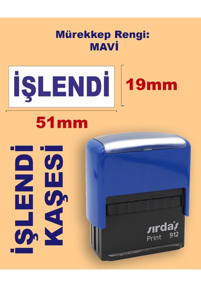 İşlendi Kaşesi, 912 51mm 19mm Mavi Keçeli Otomatik Kaşe