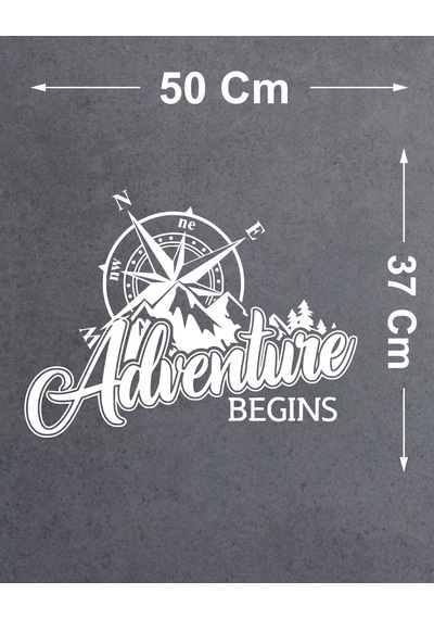 Adventure Begins Sticker - Araba Oto Motosiklet Karavan Araç Cam Sticker - 00344 50x37 Cm
