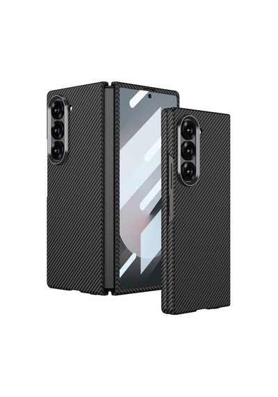 Nourthkiingdom Galaxy Z Fold 6 Uyumlu Kamera Korumalı Karbon Fiber Tasarımlı Arka Yüzey Nrtk Kıpta Karbon Kapak Siyah