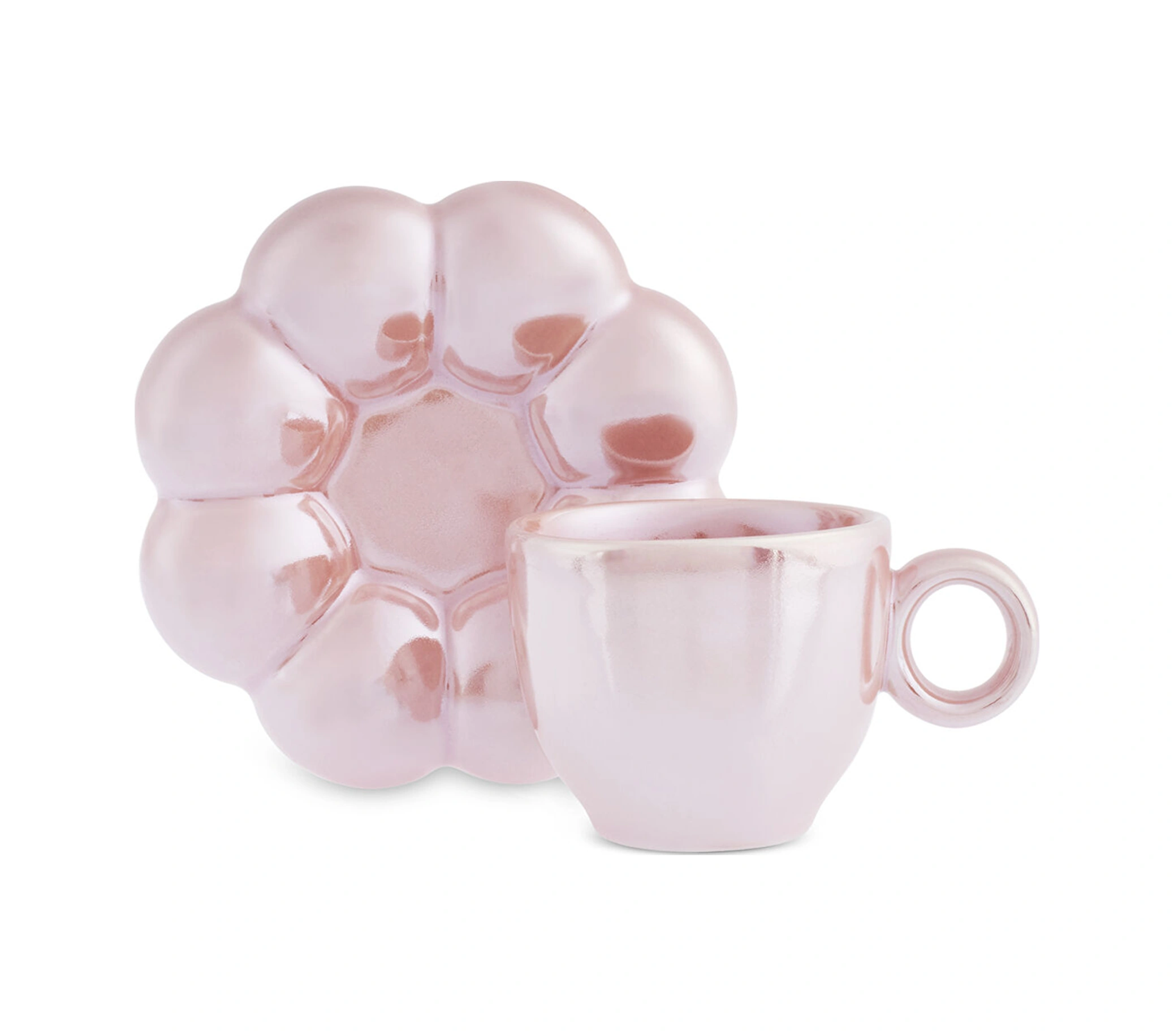 Karaca Bubble Pembe Lüsterli 2 Kişilik Kahve Fincanı 90 Ml Pembe