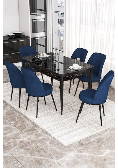Canisa Kor Serisi 70x114 Açılabilir Mutfak Masası Takımı Siyah Mermer Desen Masa 6 Lacivert Sandalye Masa Siyah Mermer Desen Sandalye Lacivert Canisa Kor Serisi 70x114 Açılabilir Mutfak Masası Takımı Siyah Mermer Desen Masa 6 Lacivert Sandalye Masa Siyah Mermer Desen Sandalye Lacivert