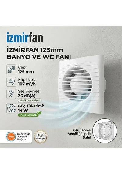 Easy 125 Bd Kapaklı Banyo Wc Aspiratör Fanı 12.5 Cm Sessiz Havalandırma Fanı 125 Mm