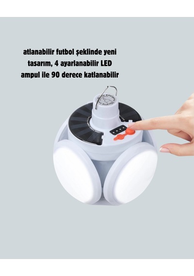 Mey İthalat Güneş Enerjili Usb Şarj Edilebilir 5 Modlu Katlanabilir Led Kamp Işığı