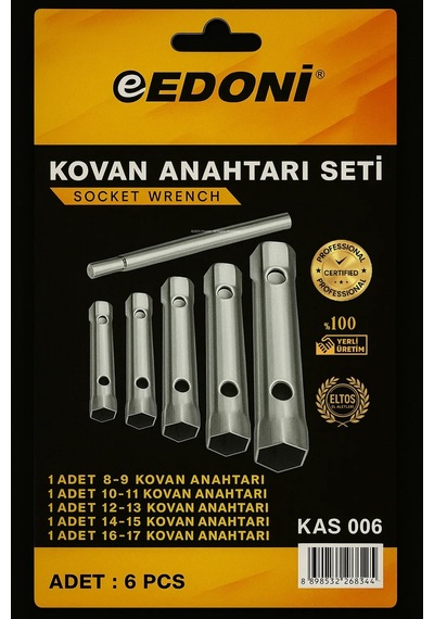 Edoni Kovan Anahtar Seti, 6 Parça, Ergonomik El Tutamağı, Dayanık