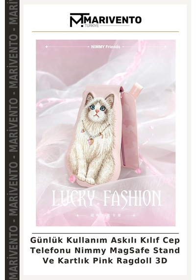 Günlük Kullanım Askılı Kılıf Cep Telefonu Nimmy Magsafe Stand Ve Kartlık Pink Ragdoll 3d