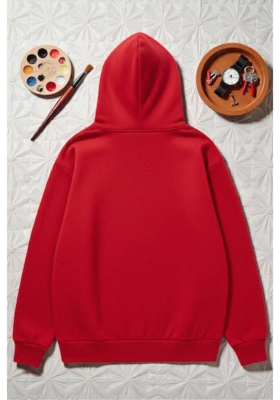 Uyguntarz Unisex Good Days Baskılı Oversize Sweatshirt Kırmızı