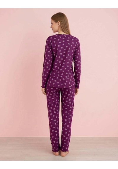 Pijamerry Kadın Bambu Baharlık Dantel Yaka Uzun Kol İnce Pijama Takımı 5206m - 1 Adet Mor