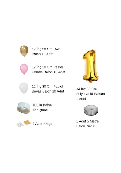 2 Yaş Krom Gold Pastel Pembe Ve Beyaz Balon Seti Gold Rakamlı Doğum Günü Balonu Şık Parti Süsleme Çok Renkli