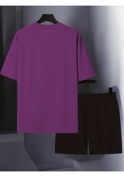 Uyguntarz Unisex Cep Kalp Baskılı Tasarım Şort Takım Mor