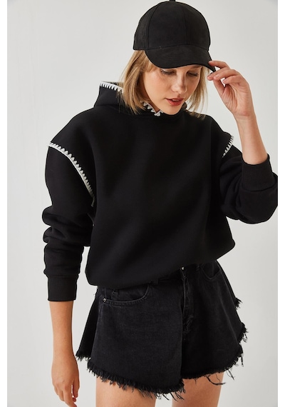 Shade Kadın Kapişonlu Dantel Detaylı Sweatshirt 60601028 - Siyah