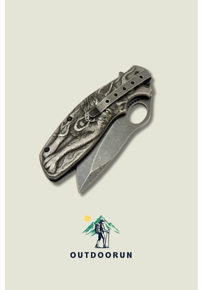 Metal Eskitme Alevli Kurt Kamp Çakı - 21 Cm siyah