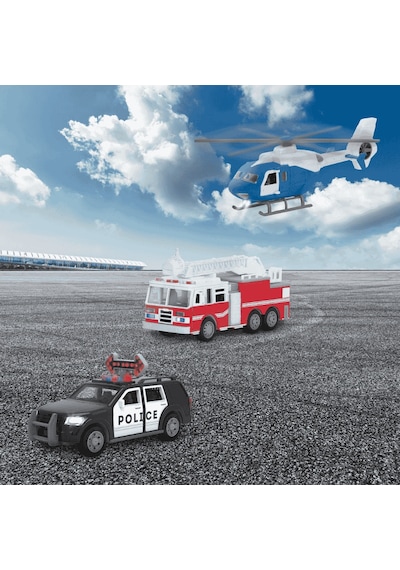 Driven 3'lü Set - Helikopter, Polis Arabası, İtfaiye Arabası Çok Renkli