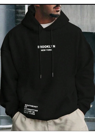 Kapüşonlu Oversize Sweatshirt Siyah Brooklyn Newyork Siyah Kapüşonlu Oversize Sweatshirt Siyah Brooklyn Newyork Siyah