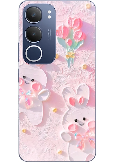 Vivo Y19s Uyumlu Sevimli Tavşanlar Baskılı Silikon Kılıf Renkli