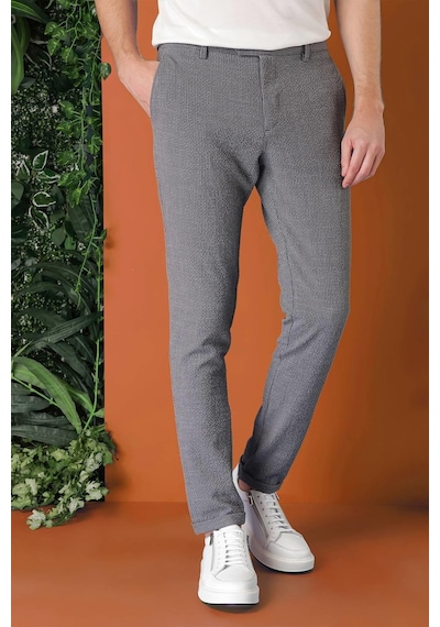 Efor Comfort Fit Beli Lastikli Pötikareli Casual Füme Pantolon P 1149 Füme
