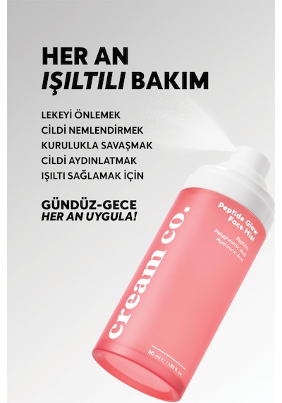 Cream Co. Peptide Glow Face Aydınlatıcı Nemlendirici Yüz Spreyi 50 ML