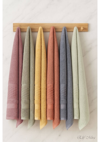 6 Lı El Yüz Havlusu Seti %100 Pamuklu 50x90 Cm Pure Cotton Hardal