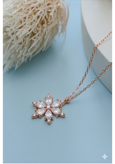 Çekirdekjewelry 925 Ayar Gümüş Damla Taşlı Lotus Kolye Pembe