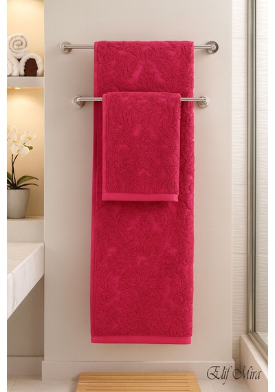 Banyo & Yüz Havlusu Seti %100 Pamuk 90x150 + 50x90 Cm Amorivy Vişne