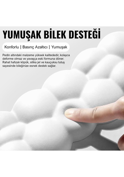 Klasse Cloud Klavye Ve Mouse Bilek Destek Seti, Bulut Ergopad, Kaymaz Tabanlı, Nefes Alan Kumaş, Ağrı Önleyici Bilek Desteği Seti, Beyaz