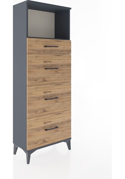 Arges Dolap Tek Raflı 4 Çekmeceli 60x30x163 Antrasit-çam Antrasit