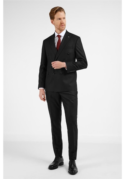 İmza Siyah Kırlangıç Yaka 6 Drop Slim Fit Takım Elbise 1001255172 Siyah