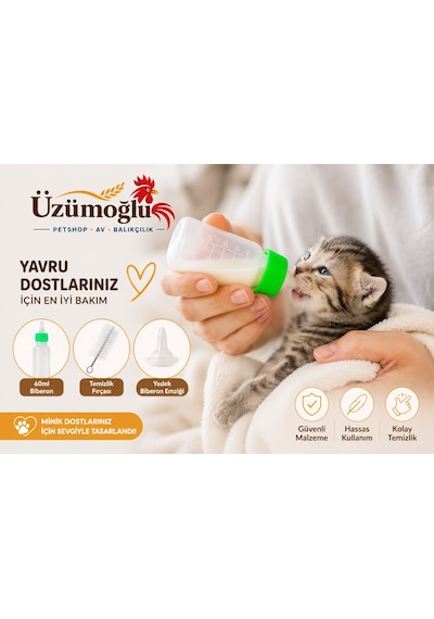 1 Adet Yavru Kedi Biberon Seti 60ml Temizlik Fırçası Ve Yedek Emzik Dahil