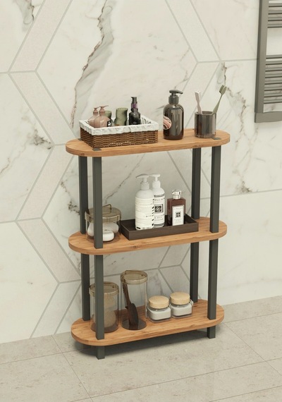 Soft 3 Katlı Banyo Düzenleyici Çok Raflı Banyo Organizeri Çok Amaçlı Banyo Düzenleyici - Meşe Kahverengi