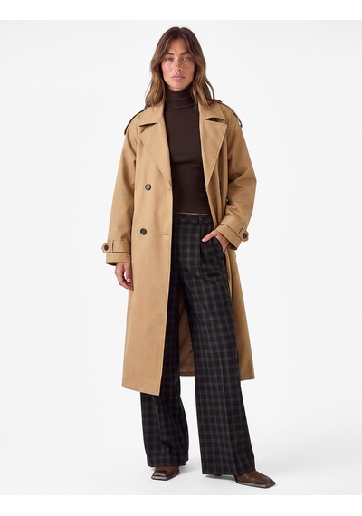 Koton Uzun Kollu Kemerli Çift Cepli Oversize Gabardin Kruvaze Trençkot Bej 7wak00236ew Ekru