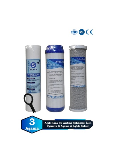 Sumarkt Açık Kasa Su Arıtma Cihazı Uyumlu 3 Aşama Cift Karbonlu 6 Aylık Filtre Bakım Seti