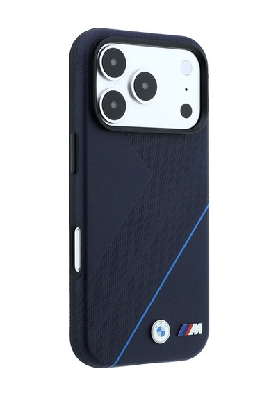 Apple Uyumlu iPhone 18 Pro Max Kılıf Bmw Lisanslı M-safeli M Logolu Lastik İzi Desenli Mavi Çizgili Kapak Laciver Lacivert