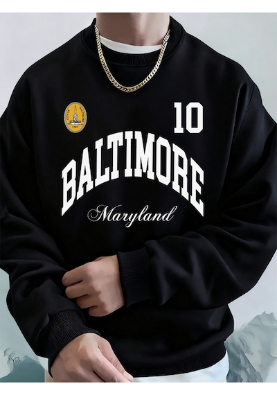 Startmore Startmorebaltimore Maryland Amblem Baskıları Erkek Tişörtü Sonbahar Bisiklet Yaka Kapüşonlu Üst Temel Siyah