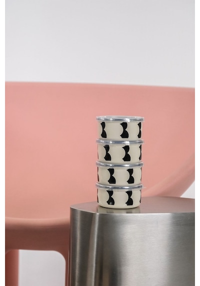 Emaylabxpeppythings Milky Emaye 4 Lü Kapaklı Kase Çerezlik, Kahvaltılık, Reçellik, Zeytinlik, Sunumluk Seti 8cm 200 Ml Beyaz - Siyah