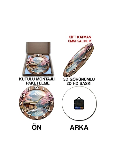 Sessiz Yuvarlak Ahşap Duvar Saati, Kuvars Hareketli 3d Görünümlü 2d Saat Sdw078 Renkli