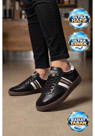 Grijak Siyah-beyaz Bağcıklı Hafif Esnek Rahat Tabanlı Unisex Yürüyüş Ve Spor Ayakkabı Sneaker 015 G Siyah - Beyaz