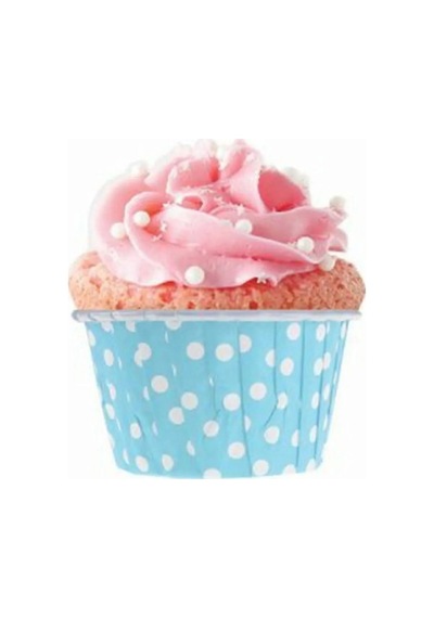 Muffin Cupcake Kek Kalıbı Kapsülü Mavi Renk Beyaz Puantiyeli Özel Pet Kapsül 20'li Goldcakes