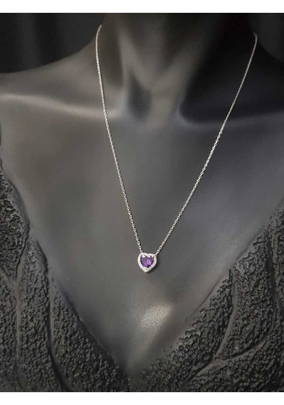 Vog Swarovski Taşlı S Model Ametis Kalp Taş Detay Gümüş Sevgiliye,arkadaşa Kolye