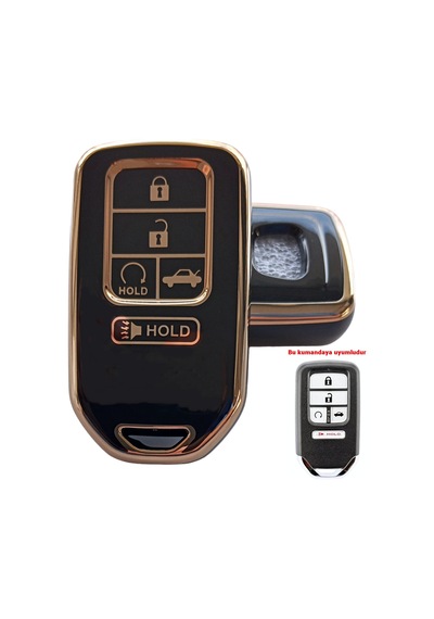 Honda Civic Accord Uyumlu Smart Anahtar Kumanda Kılıfı Oto Anahtarlık Siyah - Gold